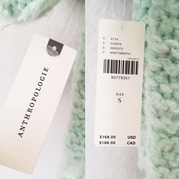 NEW By Anthropologie Fisherman Sweater Mint Size S Chunky Cable Knit Mock $168 - Picture 9 of 16